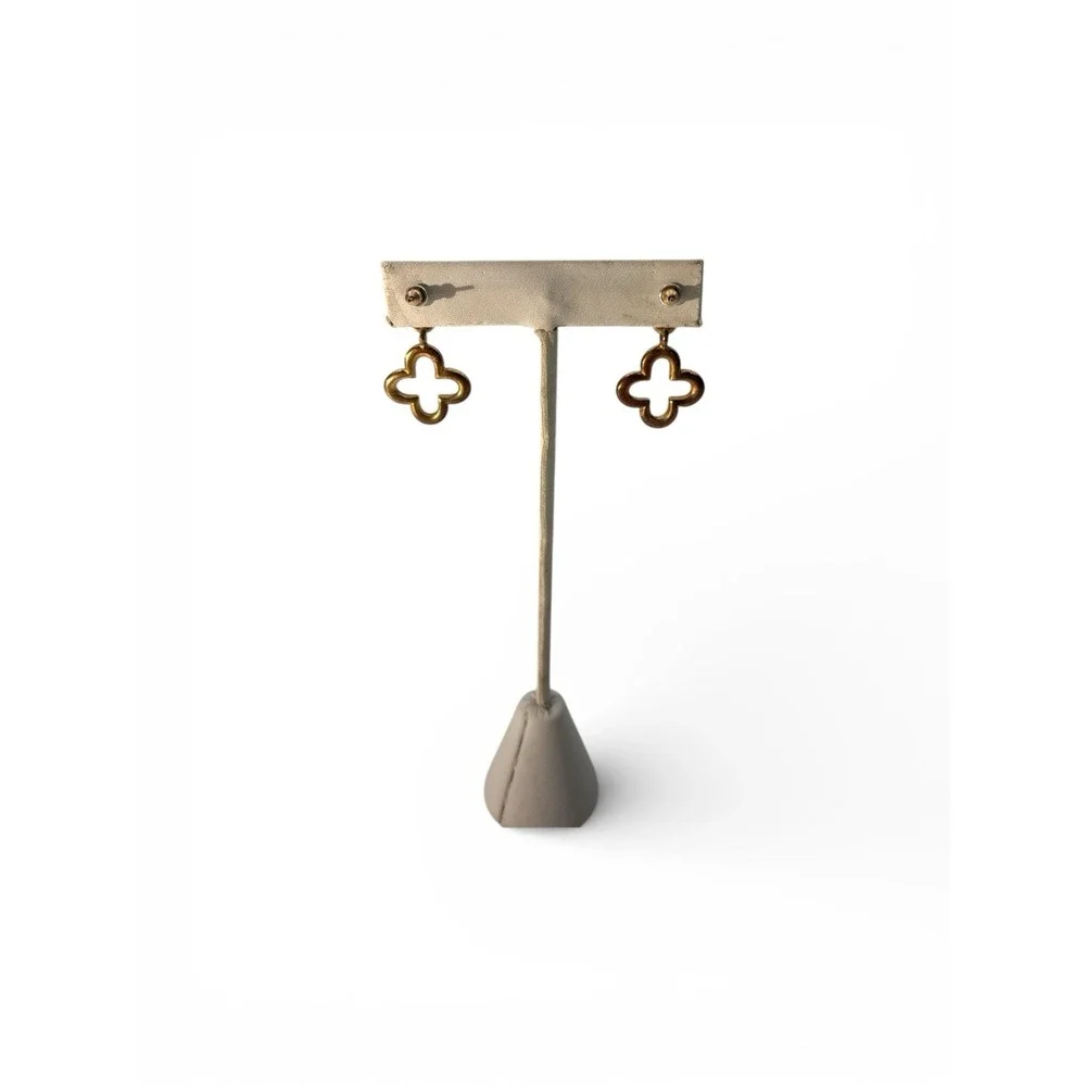Vintage Gold Tone Quatrefoil Open Clover Dangle Pierced Earrings‎